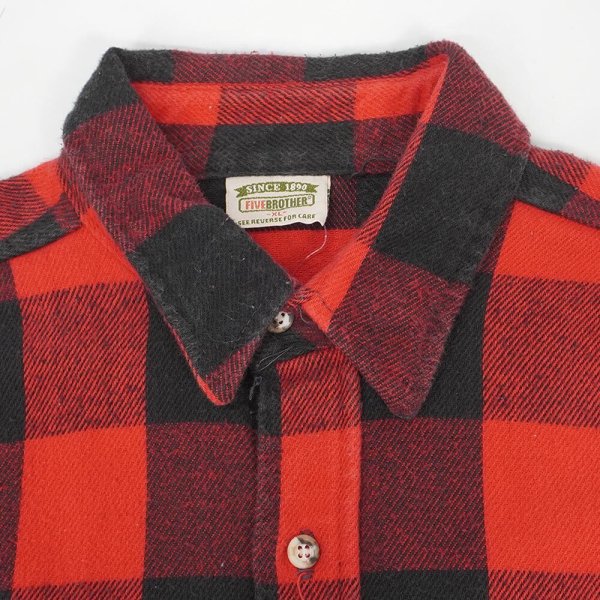 画像3: 90's FIVE BROTHER ブロックチェック柄 ヘビーネルシャツ "RED×BLACK / MADE IN USA" (3)