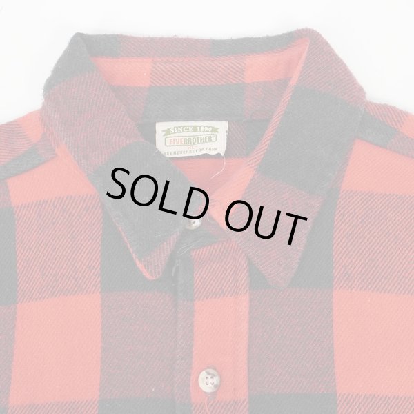 画像3: 90's FIVE BROTHER ブロックチェック柄 ヘビーネルシャツ "RED×BLACK / MADE IN USA" (3)