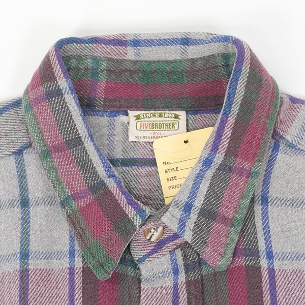 画像3: 90's FIVE BROTHER ヘビーネルシャツ "Gray Plaid" (3)
