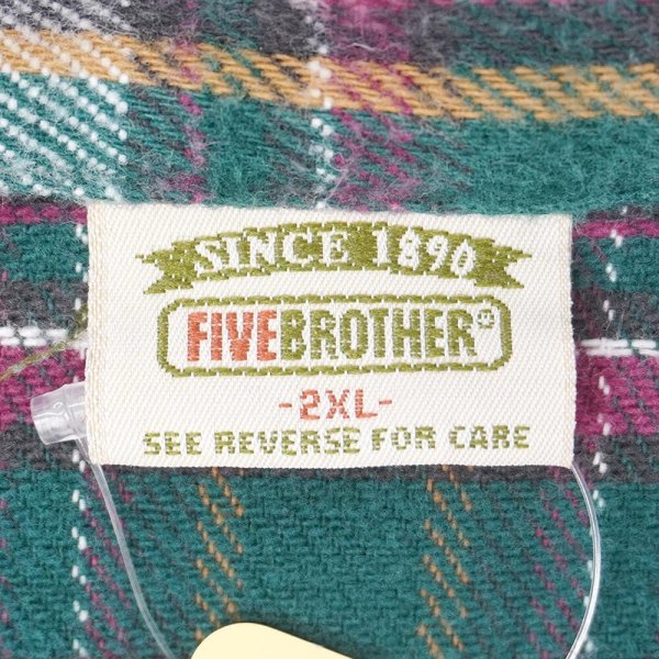 画像2: 90's FIVE BROTHER ヘビーネルシャツ "Green × Purple" (2)