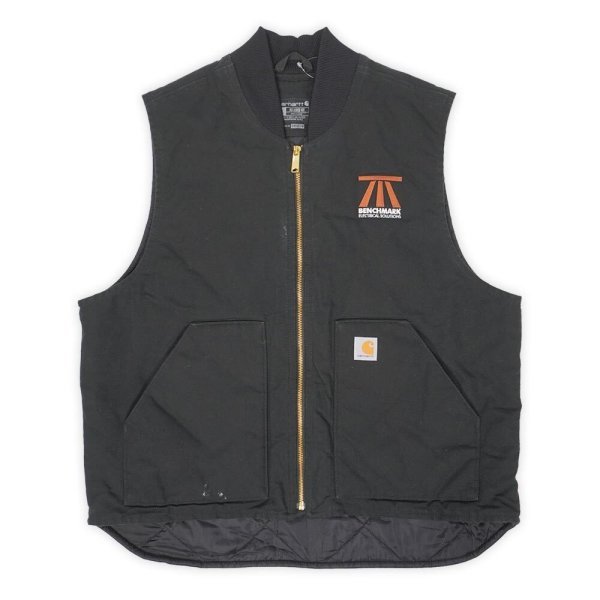 画像1: 00's Carhartt ダックベスト "V01 BLK / 企業ロゴ刺繍" (1)