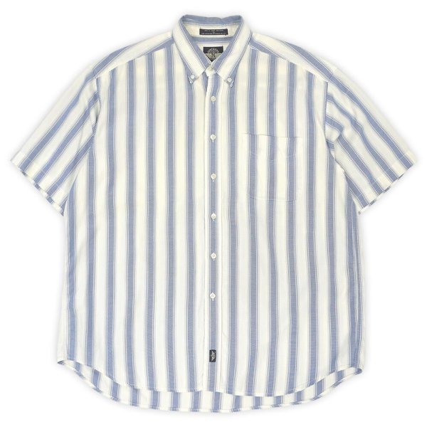画像1: 90's DOCKERS マルチストライプ柄 S/S ボタンダウンシャツ “Blue × White” (1)