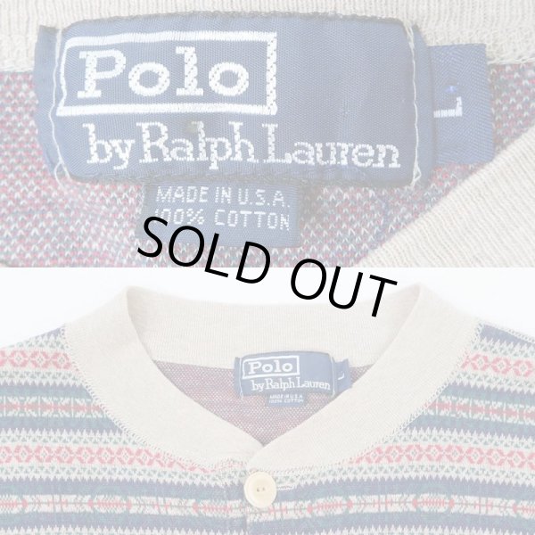 画像2: 90's Polo Ralph Lauren 総柄 ヘンリーネックカットソー "MADE IN USA" (2)