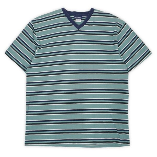 画像1: 90's Puritan Vネック マルチボーダーTシャツ (1)