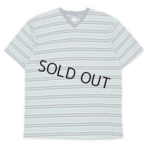 画像1: 90's Puritan Vネック マルチボーダーTシャツ (1)