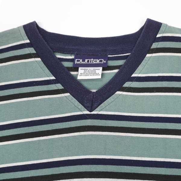 画像3: 90's Puritan Vネック マルチボーダーTシャツ (3)