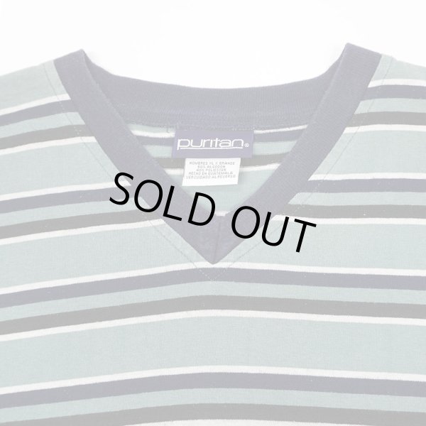 画像3: 90's Puritan Vネック マルチボーダーTシャツ (3)