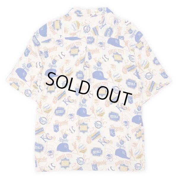 画像2: 00's Kansas City Royals 総柄 オープンカラー レーヨンシャツ (2)