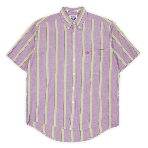 画像1: 90's DOCKERS マルチストライプ柄 S/S ボタンダウンシャツ “Pink × Yellow” (1)
