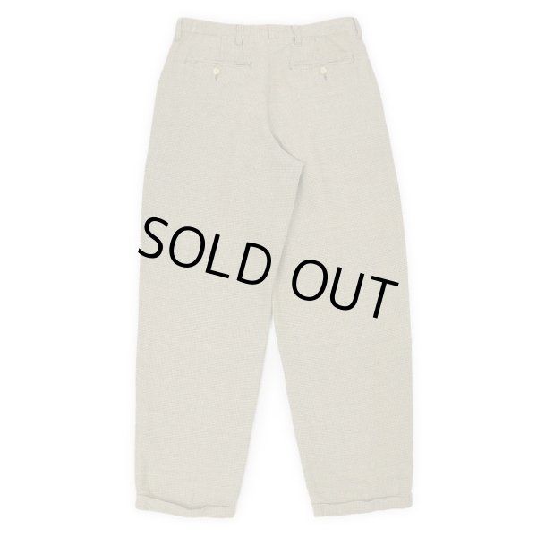 画像2: 90's Eddie Bauer ハウンドトゥース柄 2タック コットンリネントラウザー "白タグ" (2)