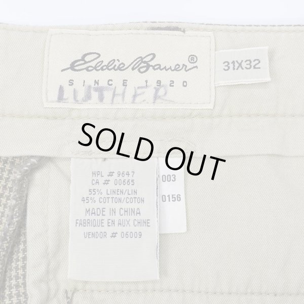 画像3: 90's Eddie Bauer ハウンドトゥース柄 2タック コットンリネントラウザー "白タグ" (3)