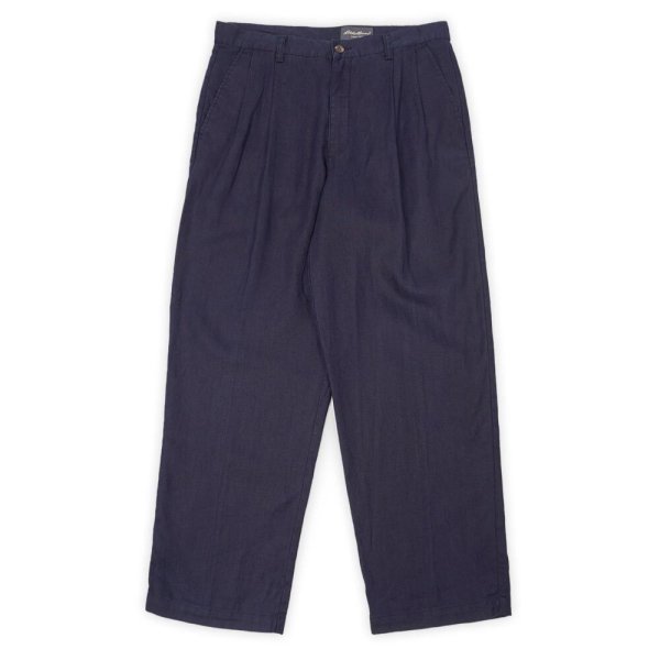 画像1: 00's Eddie Bauer 2タック リネントラウザー "DARK NAVY / W33 L30" (1)