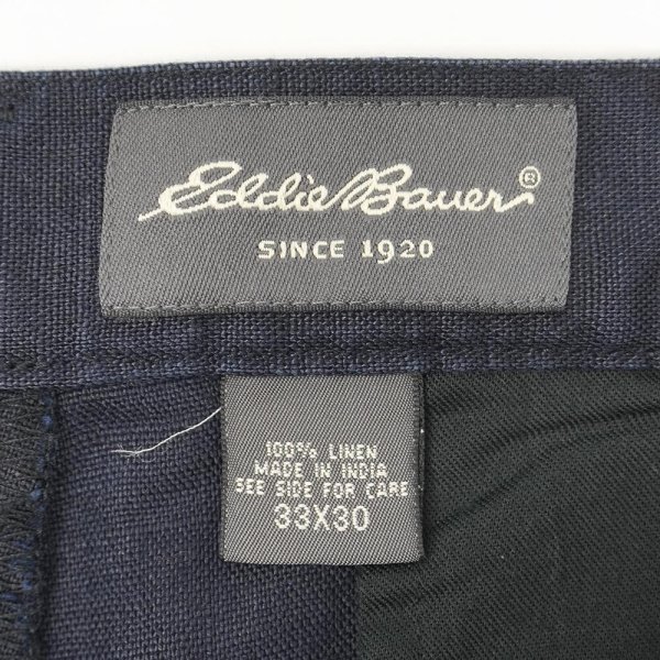 画像3: 00's Eddie Bauer 2タック リネントラウザー "DARK NAVY / W33 L30" (3)