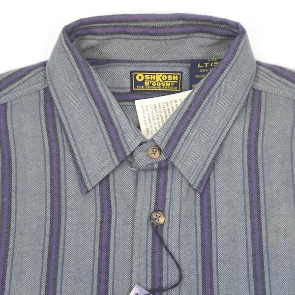 画像3: 90's OSHKOSH マルチストライプ柄 フランネルシャツ "DEADSTOCK" (3)