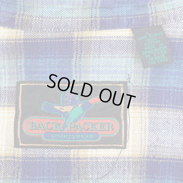 画像2: 90's BACK PACKER フランネル ボタンダウンシャツ "Blue Plaid" (2)