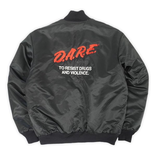 画像1: Early 00's D.A.R.E ナイロンサテンスタジャン "ALL BLACK / MADE IN USA" (1)
