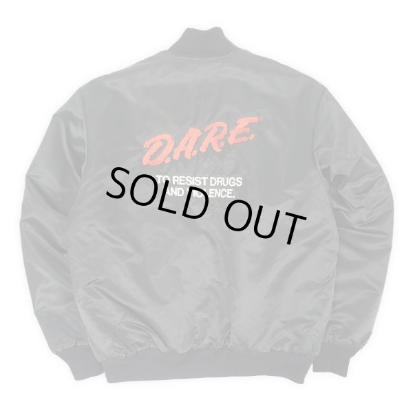 画像1: Early 00's D.A.R.E ナイロンサテンスタジャン "ALL BLACK / MADE IN USA" (1)