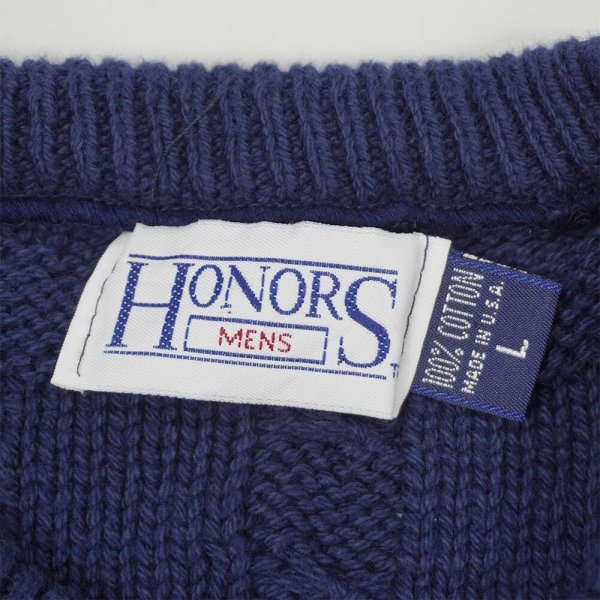 画像2: 90's HONORS ケーブル編み コットンニット "MADE IN USA" (2)