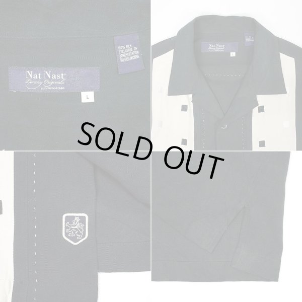 画像2: 00's Nat Nast オープンカラー シルクシャツ "Black × Ivory" (2)