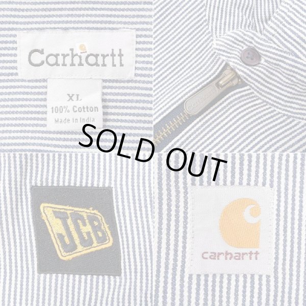 画像3: 00's Carhartt ヒッコリーストライプ柄 ハーフジップ ワークシャツ (3)
