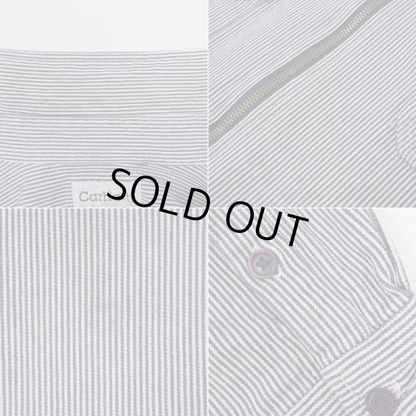 画像4: 00's Carhartt ヒッコリーストライプ柄 ハーフジップ ワークシャツ (4)