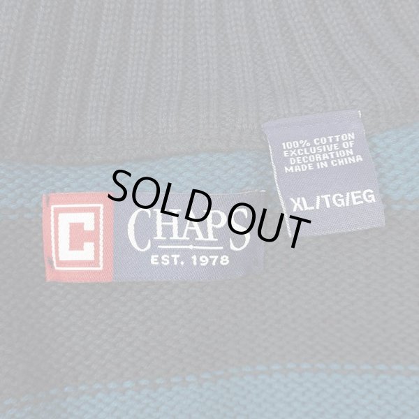 画像2: 00's CHAPS ボーダー柄 ハーフジップ コットンニット "DARK NAVY × GREEN" (2)