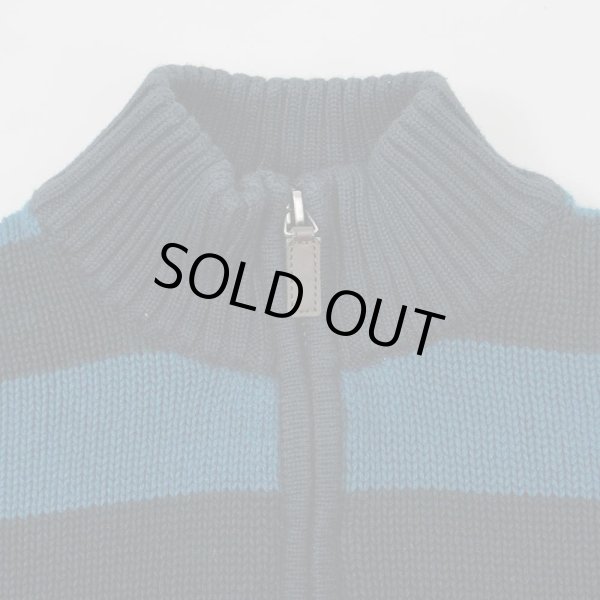 画像3: 00's CHAPS ボーダー柄 ハーフジップ コットンニット "DARK NAVY × GREEN" (3)