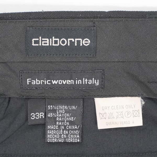 画像3: 90's Claiborne 2タック リネン×レーヨン HBTトラウザー "BLACK / Fabric woven in italy" (3)