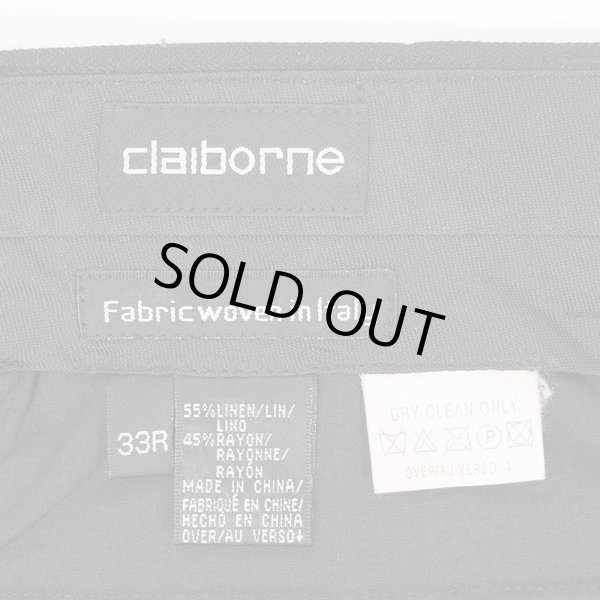 画像3: 90's Claiborne 2タック リネン×レーヨン HBTトラウザー "BLACK / Fabric woven in italy" (3)