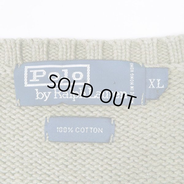 画像2: 90's Polo Ralph Lauren Vネック コットンニットベスト "OLIVE" (2)