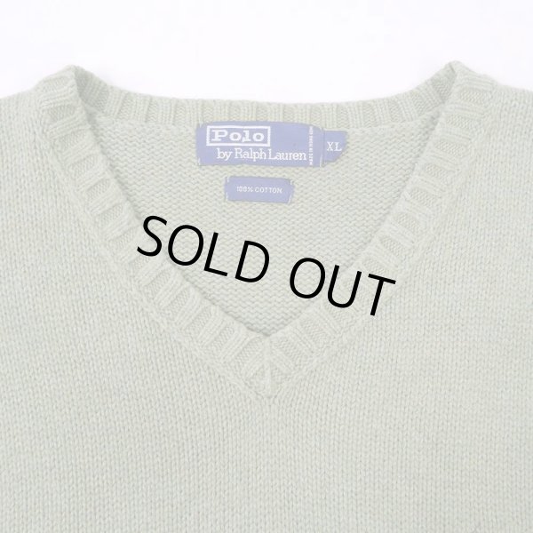 画像4: 90's Polo Ralph Lauren Vネック コットンニットベスト "OLIVE" (4)