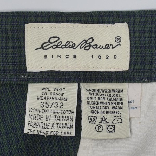 画像3: 90's Eddie Bauer 2タック コットントラウザー "Green Plaid" (3)