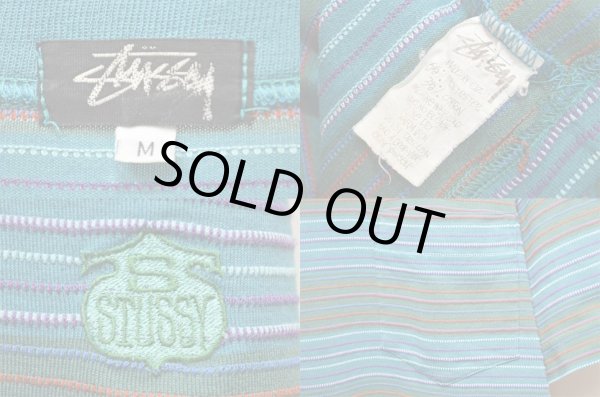 画像3: 80's OLD STUSSY マルチボーダー柄 ポケットTシャツ “MADE IN USA” (3)