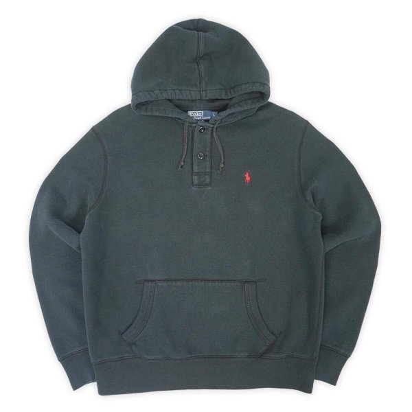 画像1: 00's Polo Ralph Lauren ヘンリーネック スウェットパーカー "BLACK" (1)