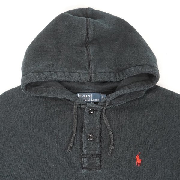 画像3: 00's Polo Ralph Lauren ヘンリーネック スウェットパーカー "BLACK" (3)