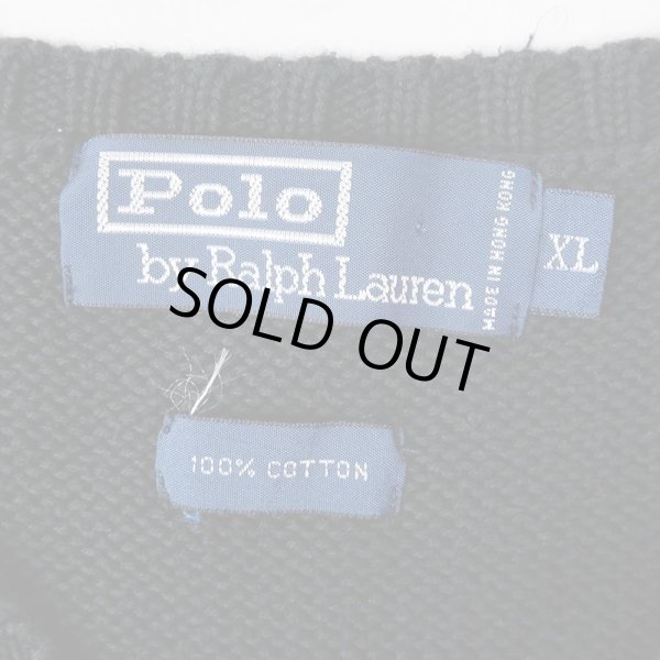 画像2: 90's Polo Ralph Lauren Vネック コットンニットベスト "BLACK" (2)