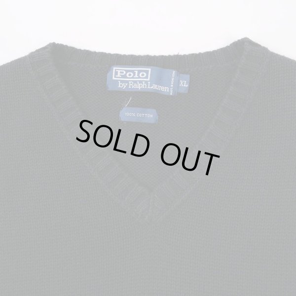 画像4: 90's Polo Ralph Lauren Vネック コットンニットベスト "BLACK" (4)