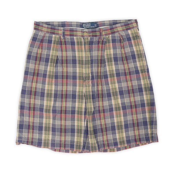 画像1: 90's Polo Ralph Lauren マドラスチェック柄 2タックショーツ "TYLER SHORT" (1)