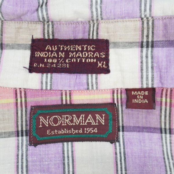 画像2: 80's NORMAN インディアマドラス プルオーバーシャツ (2)
