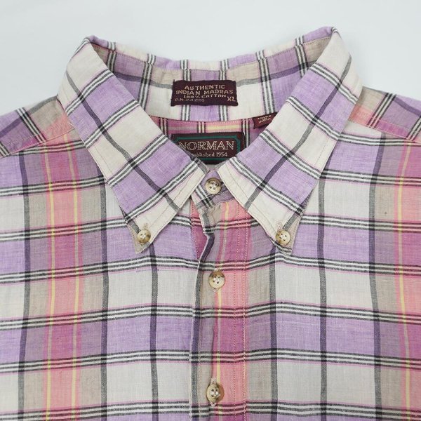 画像3: 80's NORMAN インディアマドラス プルオーバーシャツ (3)