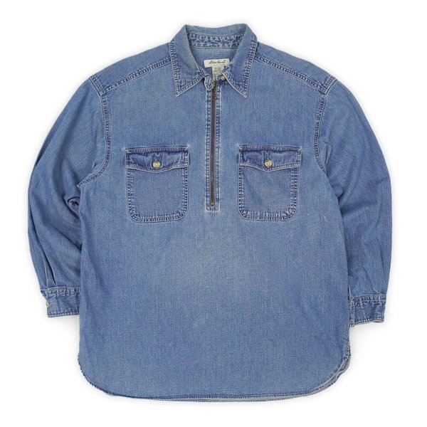 画像1: 90's Eddie Bauer ハーフジップ デニムワークシャツ (1)