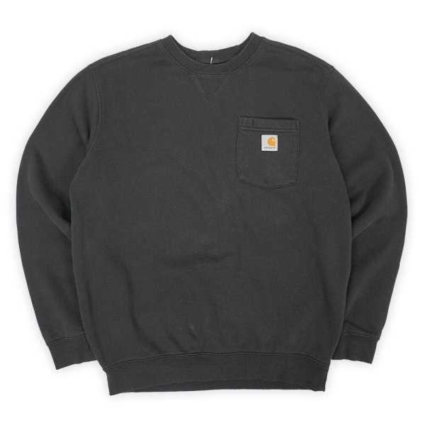 画像1: 00's Carhartt 前V ポケットスウェット "BLACK" (1)