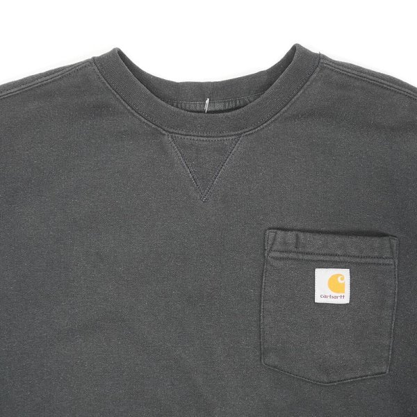 画像2: 00's Carhartt 前V ポケットスウェット "BLACK" (2)