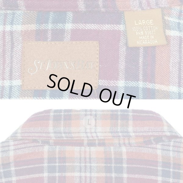 画像2: 90-00's ST JOHN'S BAY フランネル ボタンダウンシャツ "DEADSTOCK / Burgundy Plaid" (2)