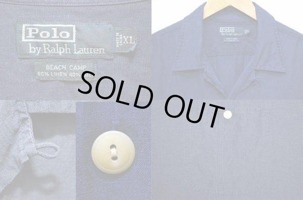 画像3: 90's Polo Ralph Lauren S/S オープンカラーシャツ “NAVY / SILK×LINEN” (3)