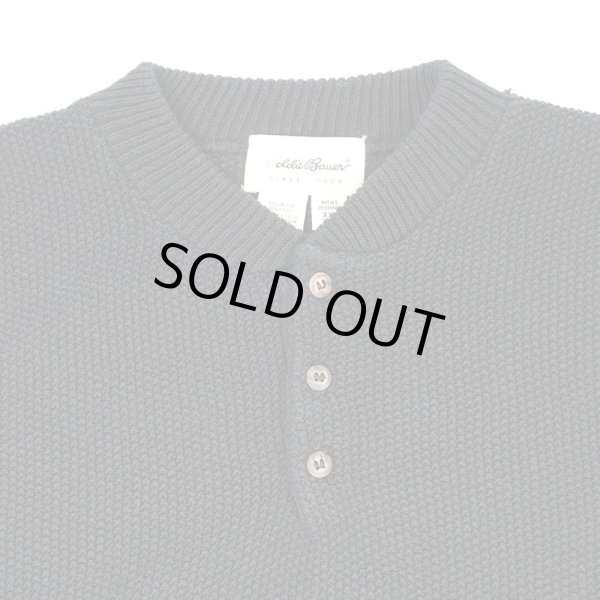 画像3: 90's Eddie Bauer ヘンリーネック コットンニット "MADE IN USA / BLACK" (3)