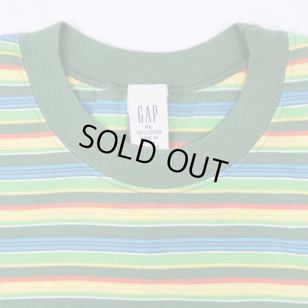 画像2: 90's OLD GAP マルチボーダーTシャツ "GREEN / DEADSTOCK" (2)