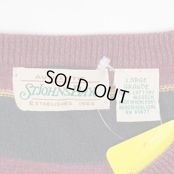 画像2: 90's ST.JOHN’S BAY マルチボーダー柄 コットンニット “BLACK × BURGUNDY” (2)