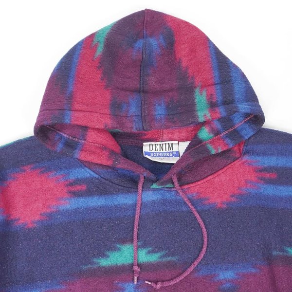 画像3: 90's DENIM EXPRESS ネイティブ柄 フリースパーカー (3)