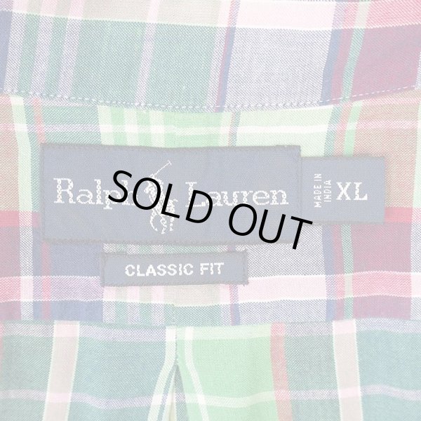 画像2: 00's Polo Ralph Lauren S/S ボタンダウンシャツ "CLASSIC FIT / GREEN BASE" (2)
